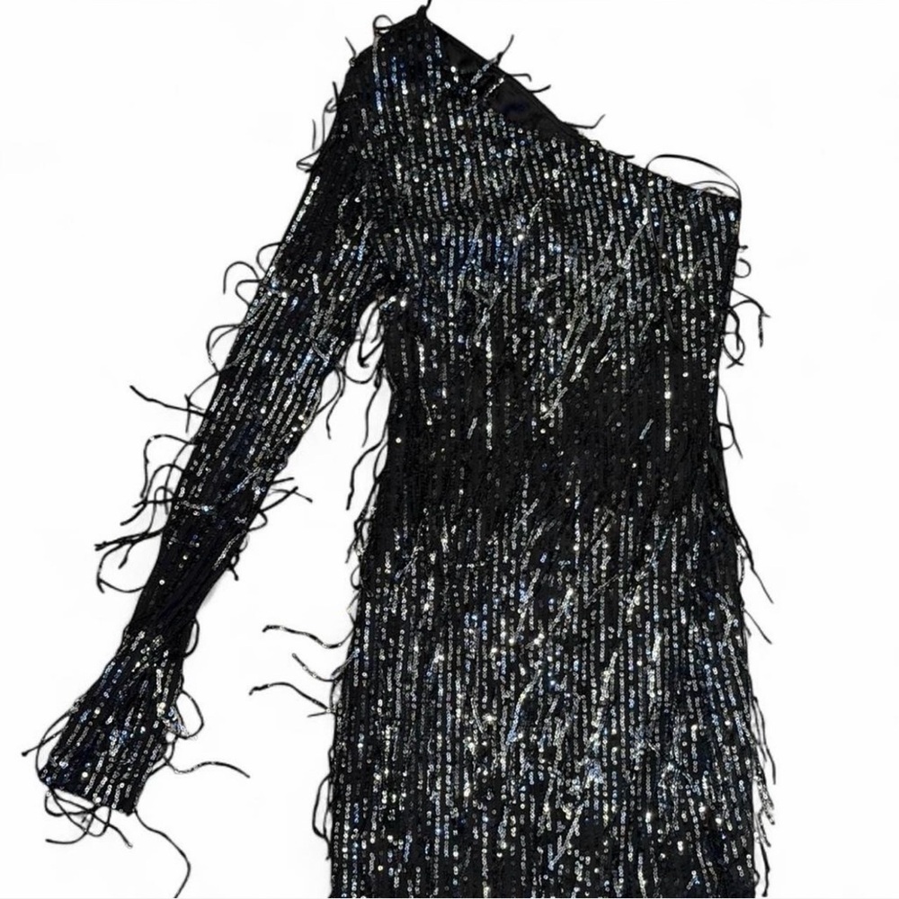 Fashion Nova Black Sequin One-Shoulder Dress